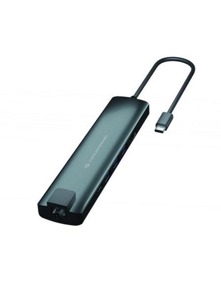 Hub Adaptador Type-C 9 en 1 Conceptronic / Hdmi / Usb-c Pd / Usb 3.0 / Rj45 / Sd / MicroSd / DONN06G