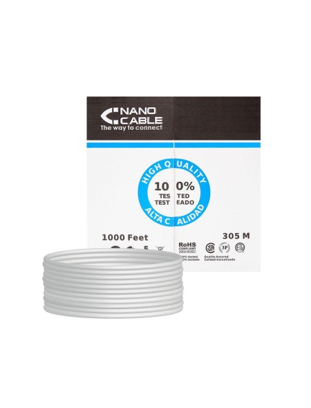 Bobina 305 metros interior Cat.6 UTP Rigido awg24 polietileno / Gris / Nanocable  10.20.0504